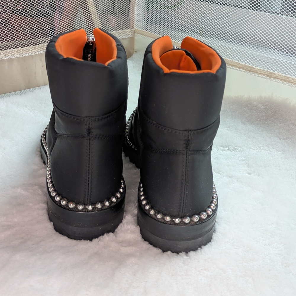 Alexander Wang Nylon Cooper Black And Orange Ankle Boots with Silver Studs - Picture 8 of 13